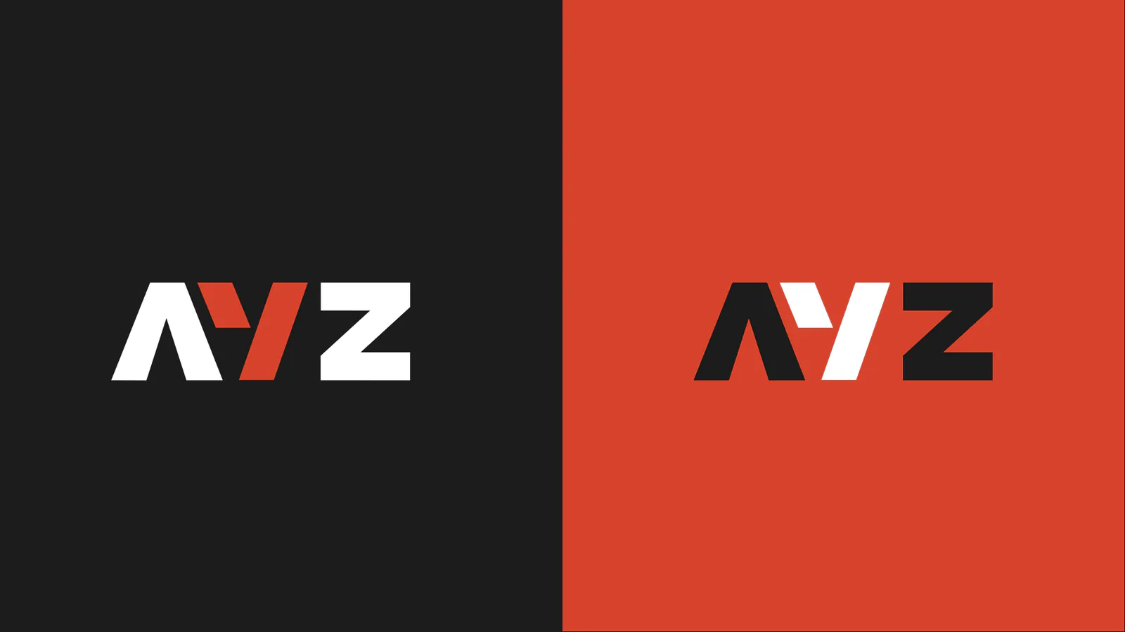 Versiones de color del logo AYZ sobre fondo negro y rojo por Follow Me Agency
