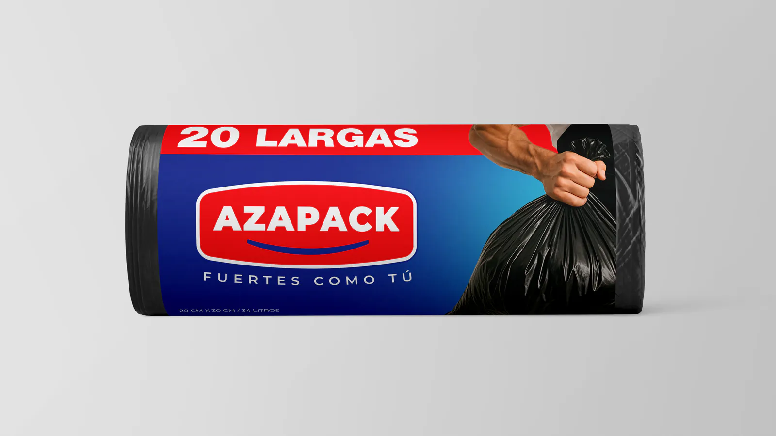 Empaque en rollo de 20 bolsas largas Azapack con eslogan Fuertes como tú, por Follow Me Agency