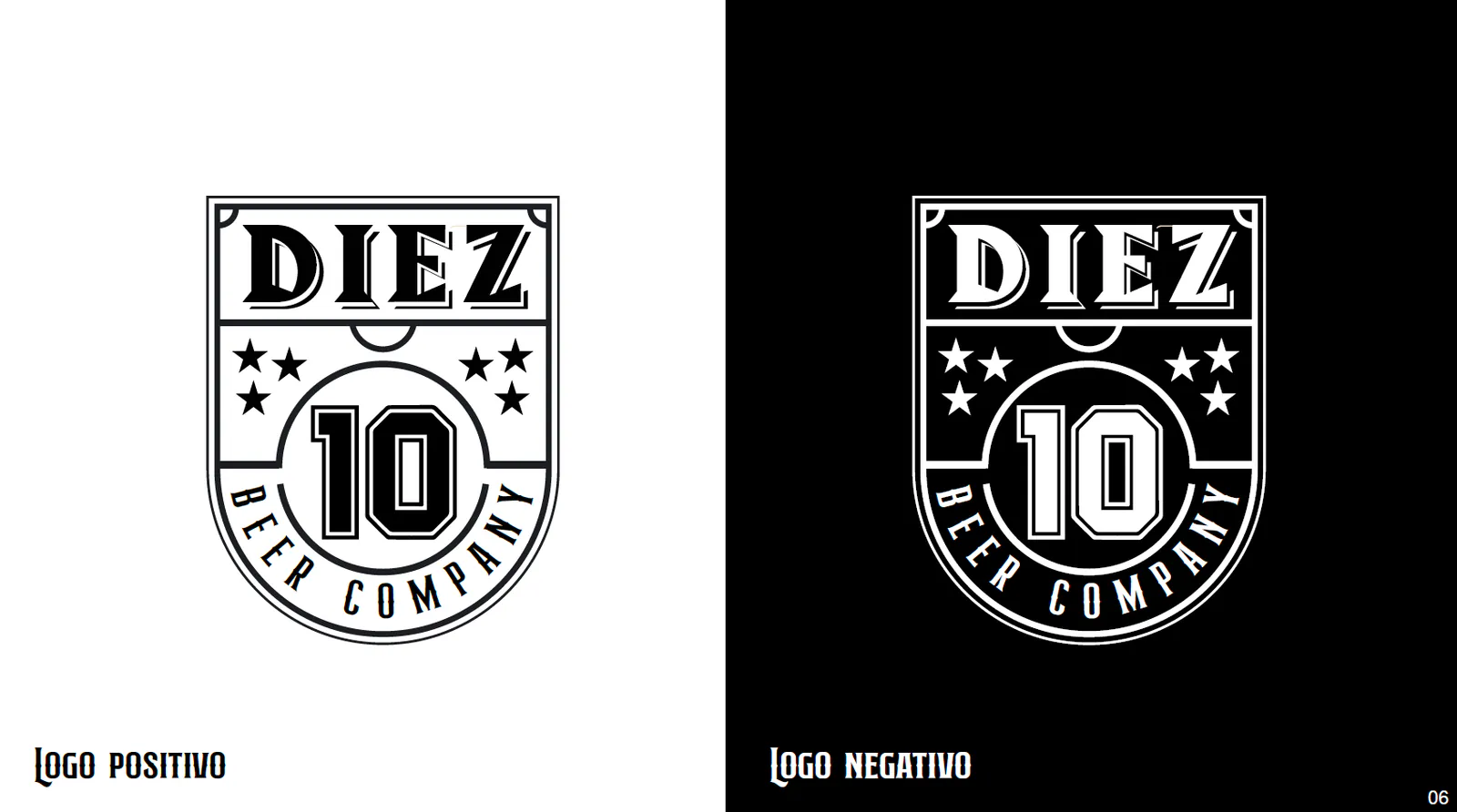 Versiones en positivo y negativo del escudo Diez Beer Company, por Follow Me Agency