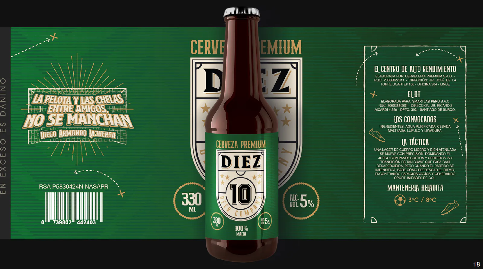 Etiqueta técnica de la botella Diez Beer Company 330 ml, por Follow Me Agency